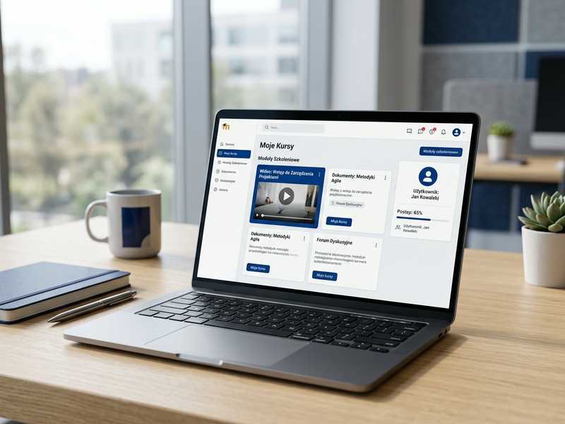Platforma szkoleniowa Moodle na ekranie laptopa
